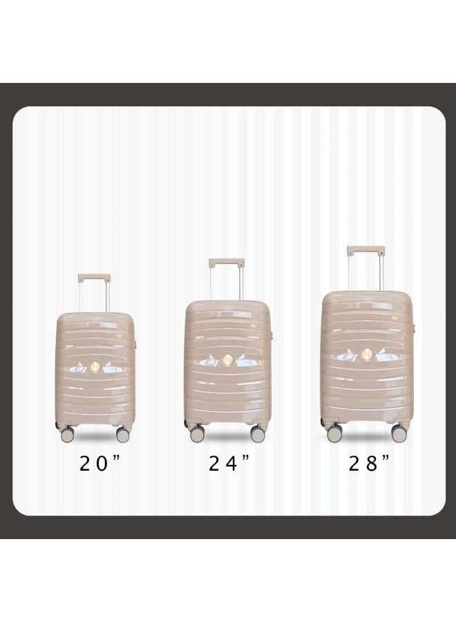 بوجاجو طقم حقائب سفر من ثلاث قطع من البولي بروبيلين | حقيبة يد مقاس 20 بوصة، وحقيبة سفر مقاس 24 و28 بوصة | حقيبة ترولي صلبة متينة مزودة بسحاب أمان وعجلات 360 درجة - Image 2